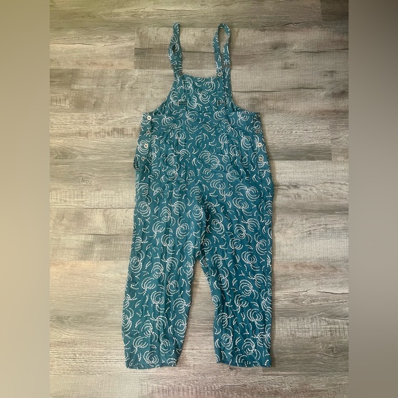 Anthropologie Maeve Tidal Jumpsuit Overalls Large Teal Blue White Boho Pockets - Picture 8 of 9